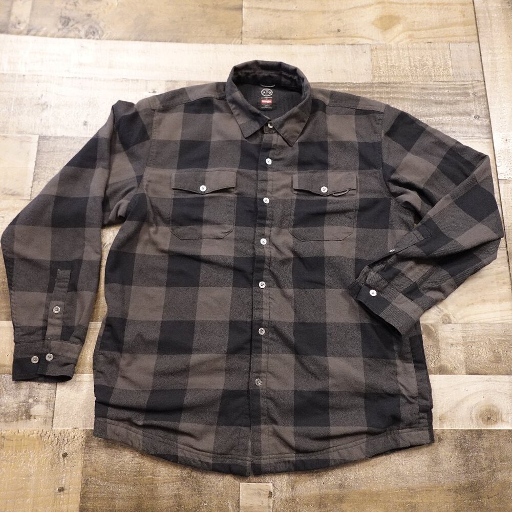 Wrangler ATG Flannel Shirt Jacket‎ Men’s Large Gray Black Plaid